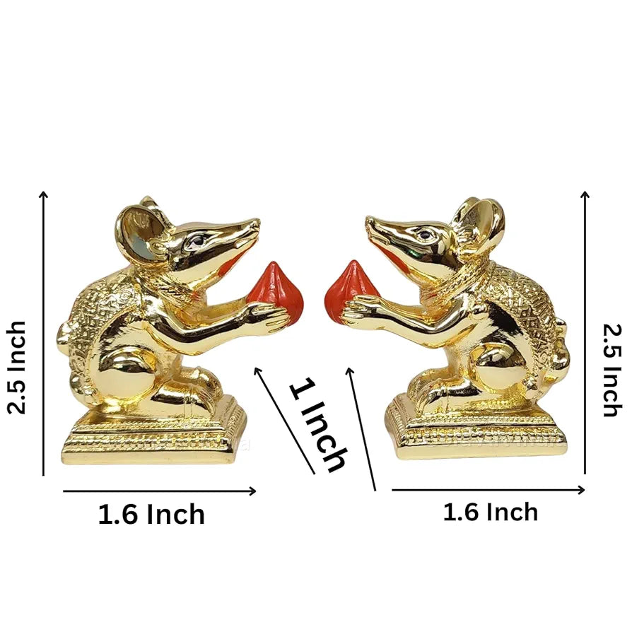 Gold Art India Gold-Plated Mushak Mouse Pair with Modak Orange Terracotta Finish