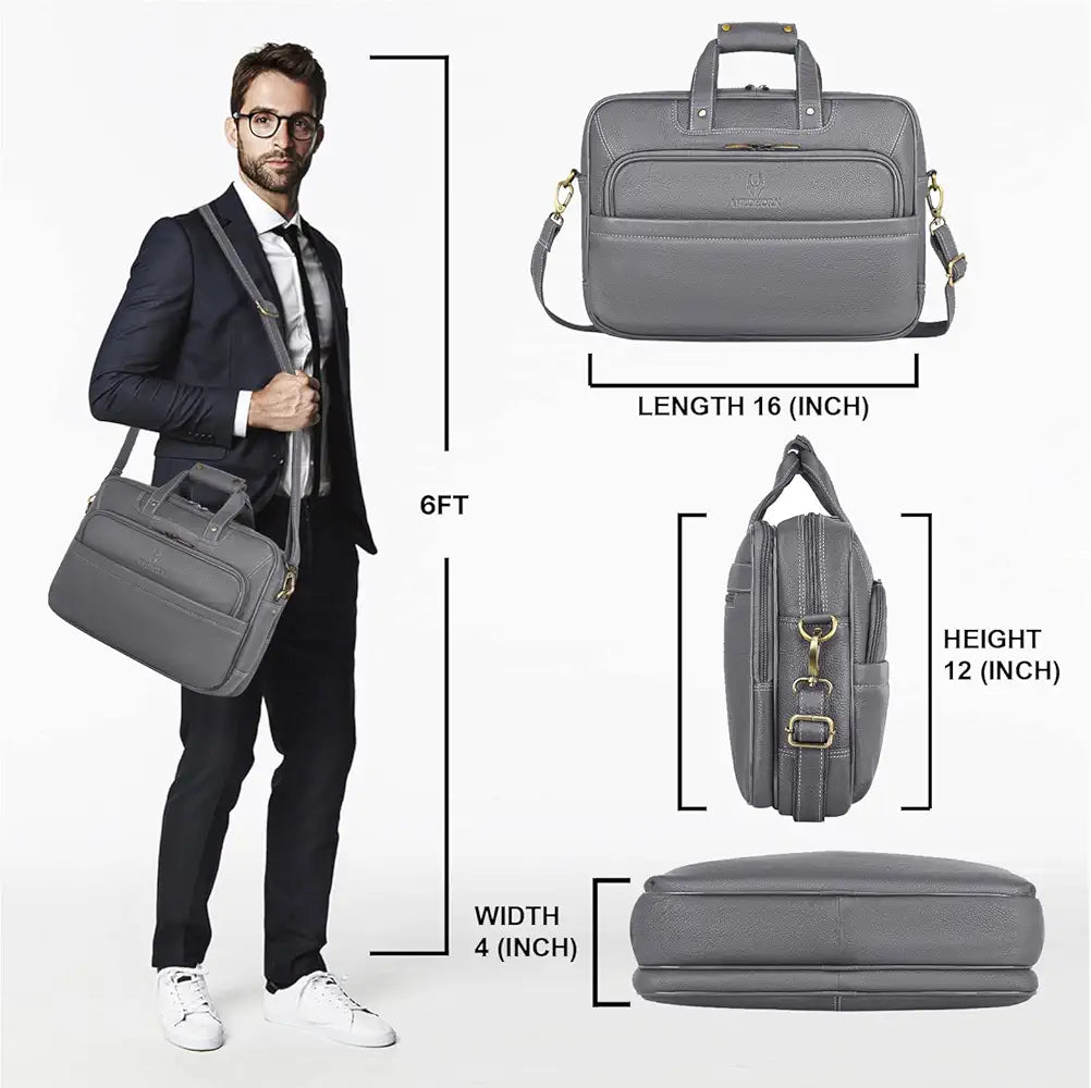 WildHorn Classic Leather 16 inch Laptop Messenger Bag for Men I Office Bags I Travel Bags I Carry Handles with Adjustable Strap