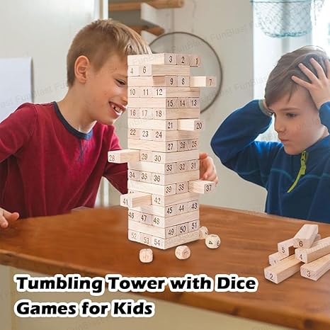 FunBlast Wooden Stacking Toy for Kids Toy Blocks & Tumbling Tower with Dice Games for Learning Toy