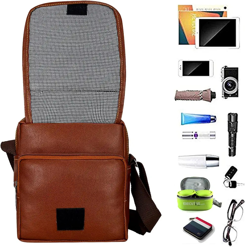Leather World Leatherette Tan Sling Bags Men Messenger Bags Cross Body Bags Girl