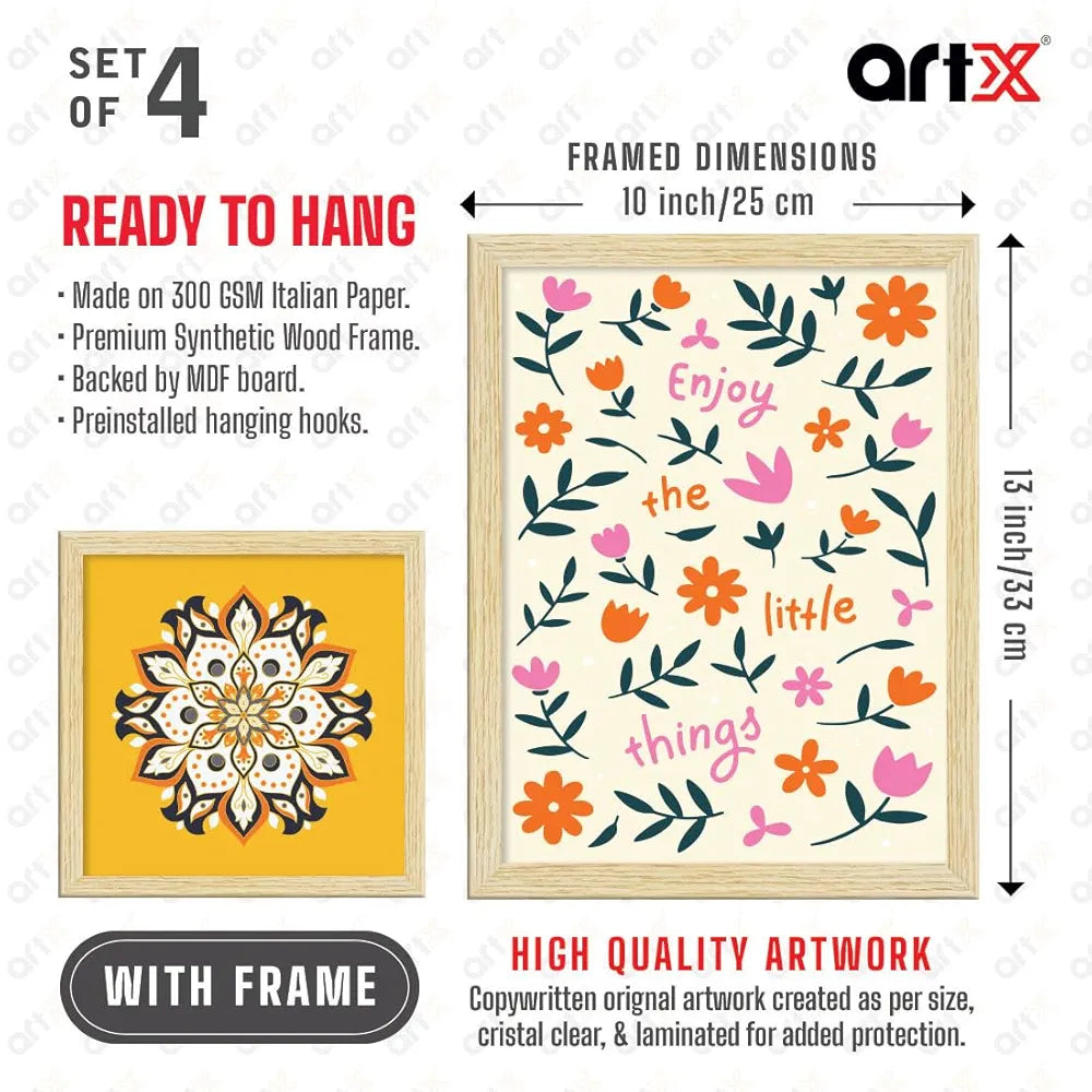 ArtX Paper Floral Big Wall Art Frame Painting Multicolor Set of 4