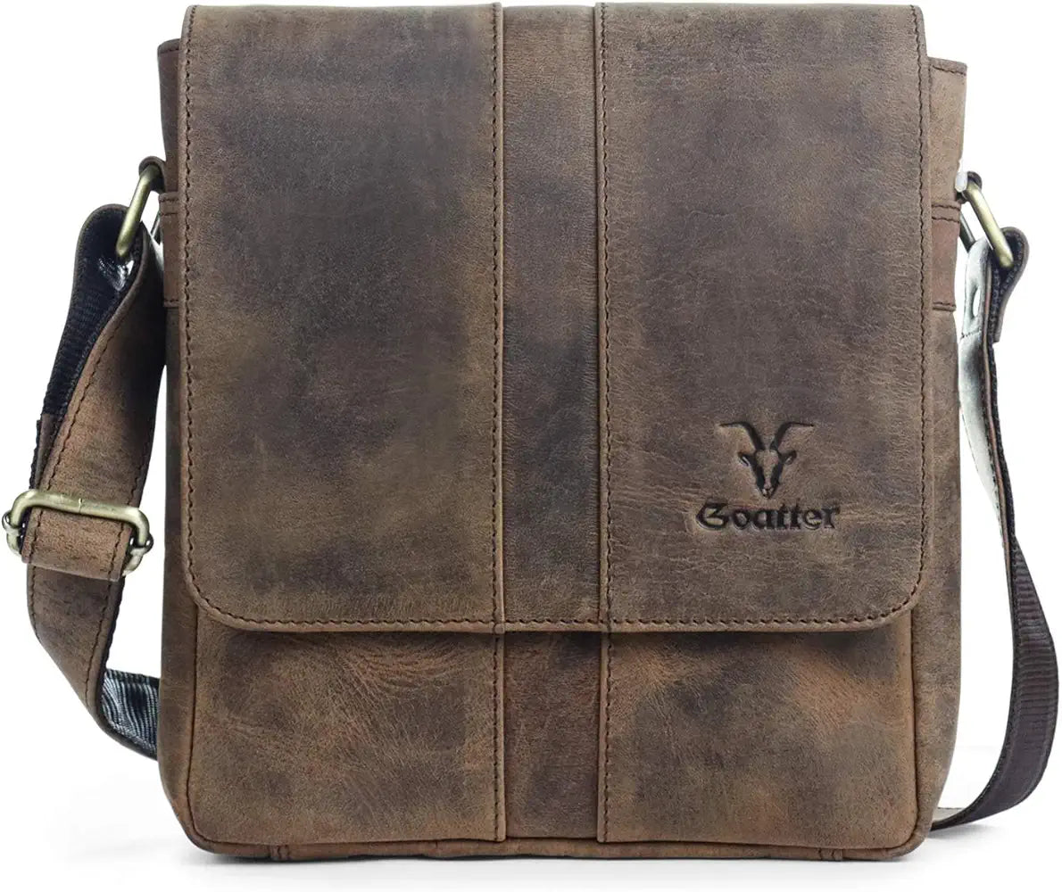 Goatter Genuine Leather Unisex Faster 9.5 Inch Messenger Bag Gtht-03 - Brown