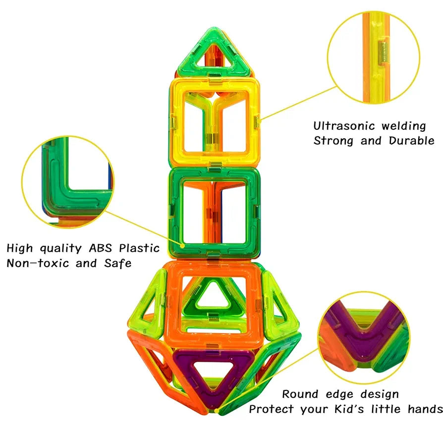 Trinkets & More-3D Premium Magnetic Magna Blocks Toys Building Tiles Stacking Set Magical Construction Game Puzzle Stem With Storage Box.,Multi