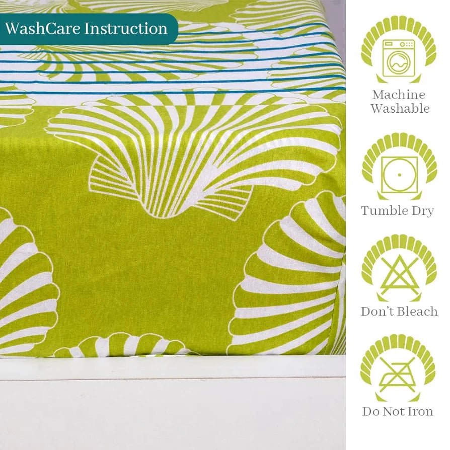 Divine Casa Cotton Acid Lime Bedsheet for Double Bed Elastic Fitted with 2 Pillow Covers Calming Shells Colour Acid Lime