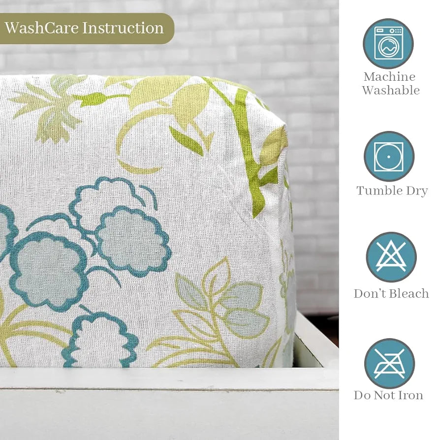 Divine Casa 144 TC 100% Cotton Floral Print Green Super Soft Fitted Bedsheets for Double Bed