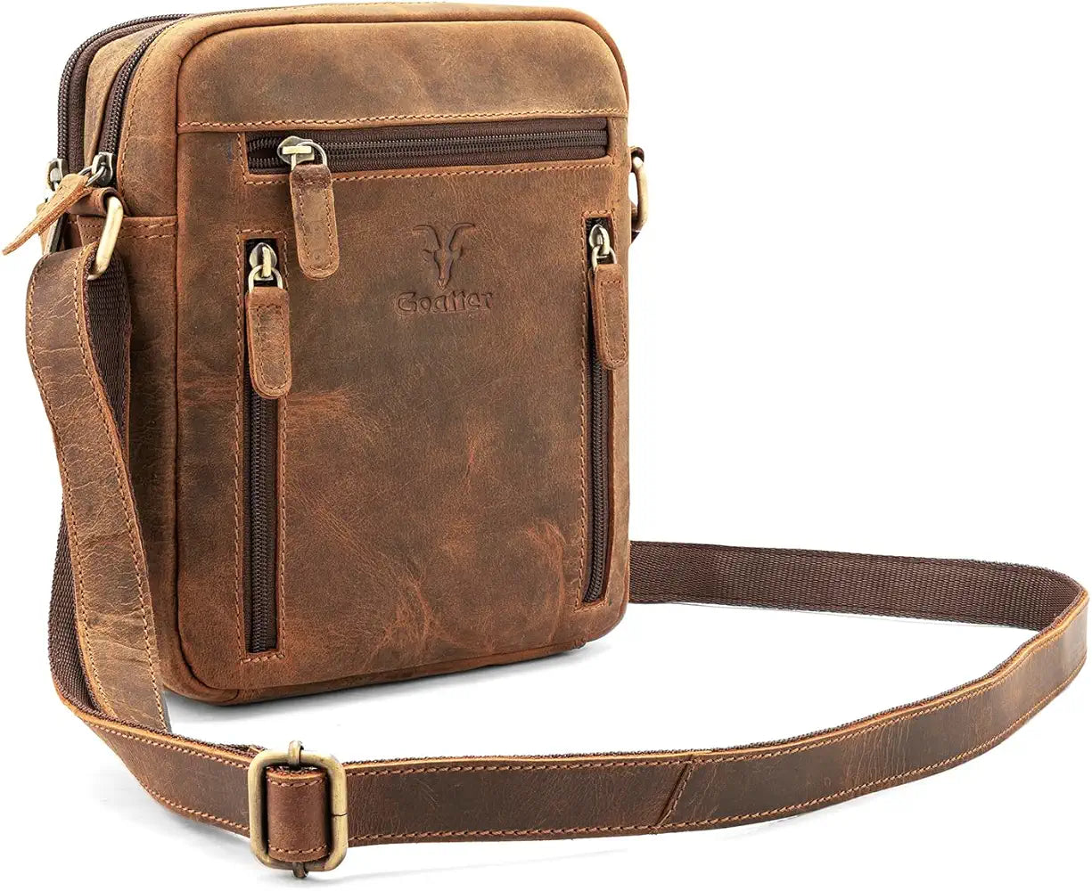 Goatter Genuine Leather Multi Pocket 9" Inch Messenger Sling Bag For Men