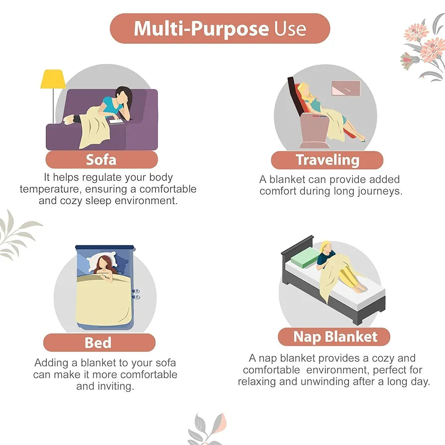 Divine Casa Floret 100% Cotton Single Dohar 120 GSM Soft & Lightweight Throw Blanket Colour Floral Blush