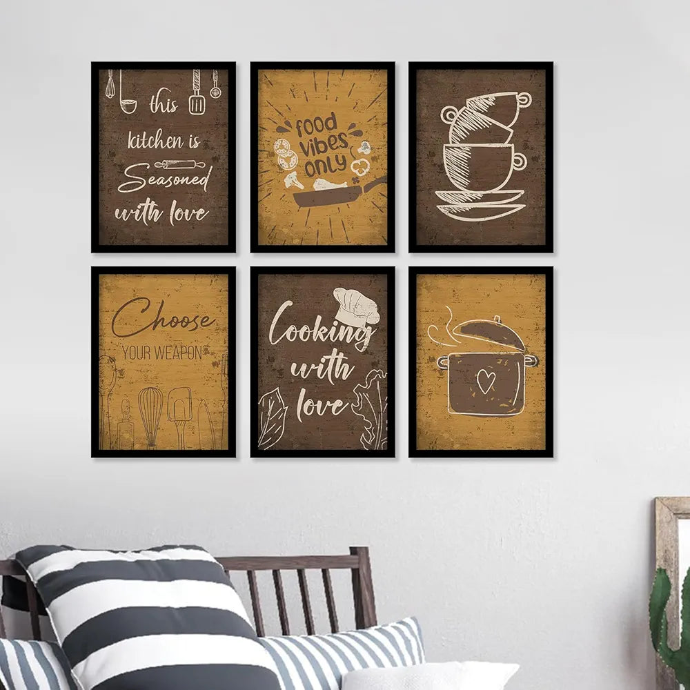 Kotart Food Vibese Only Restaurant Quotes Posters with Frame for Kitchen Wall Decoration