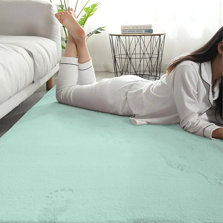 Luxe Home International Rectangular Carpet Super Soft Anti Skid Rabbit Fur Bathroom Mats Colour Lime