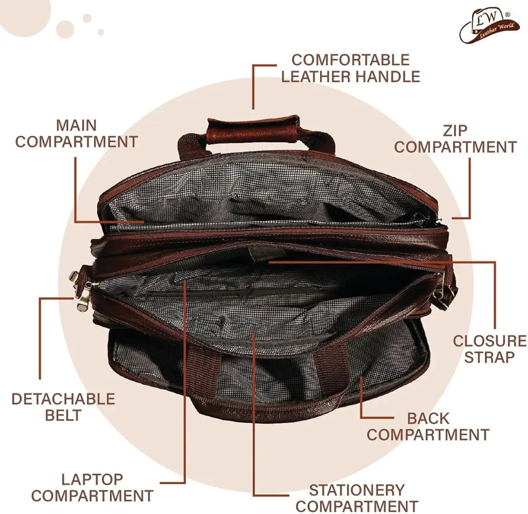 Leather World Synthetic Leather Briefcase: 15.6 Inch Brown Laptop Office Expandable Messenger Shoulder Bag for Men and Women