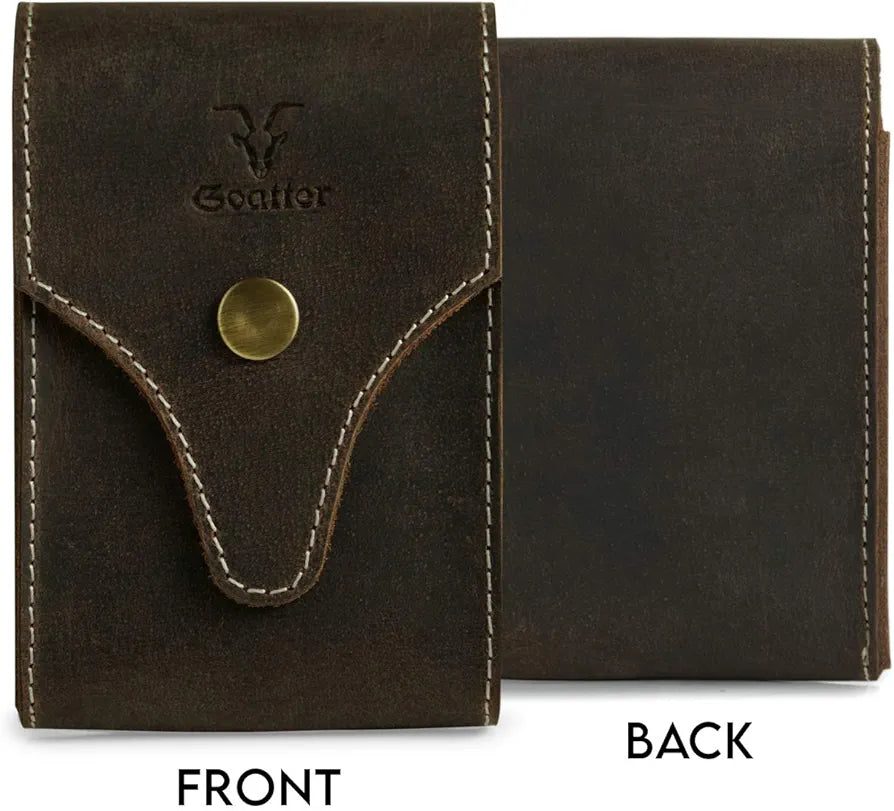 Goatter Leather Material Mens Cigarette & Lighter Cover, Dark Brown