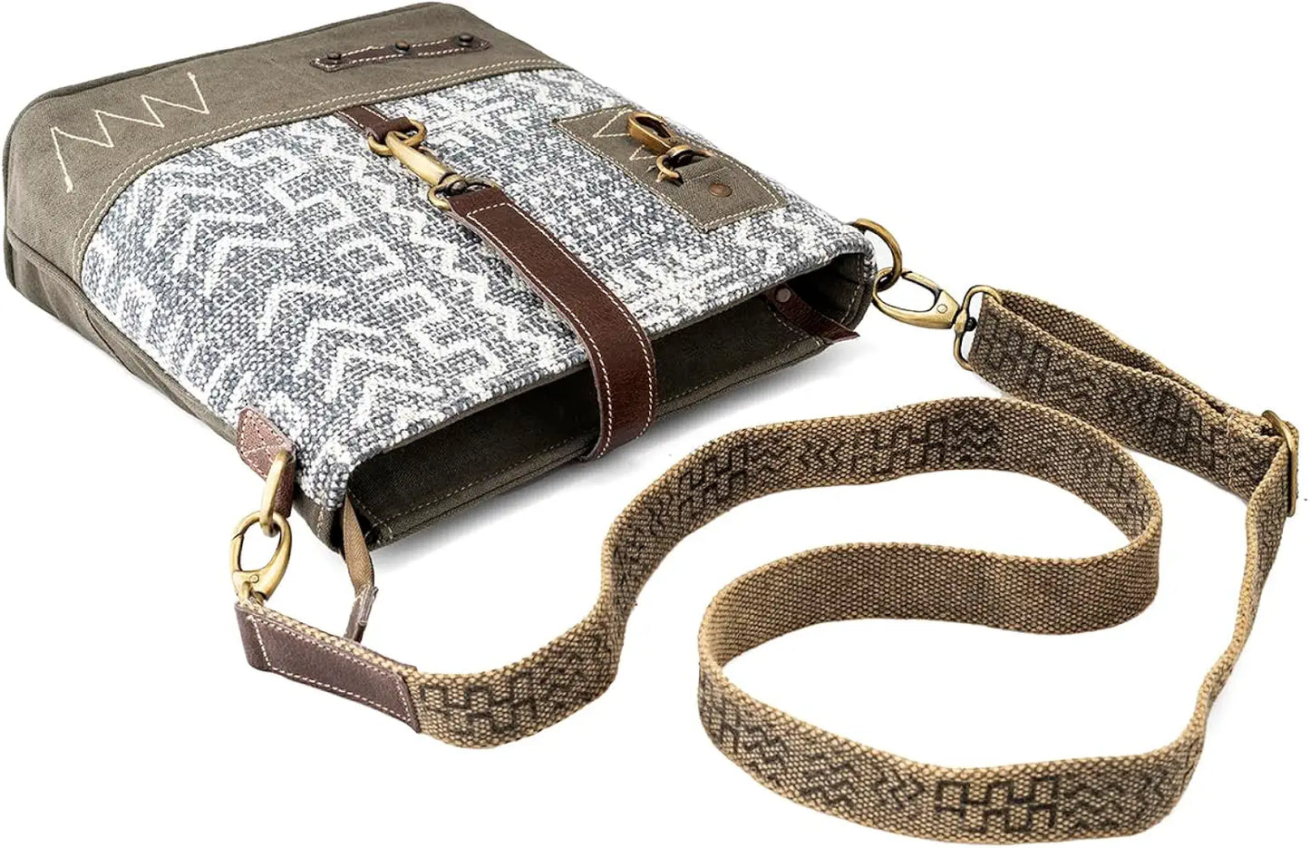 Goatter Cotton Dari And Leather Material Messenger Sling Bag For Women - Green