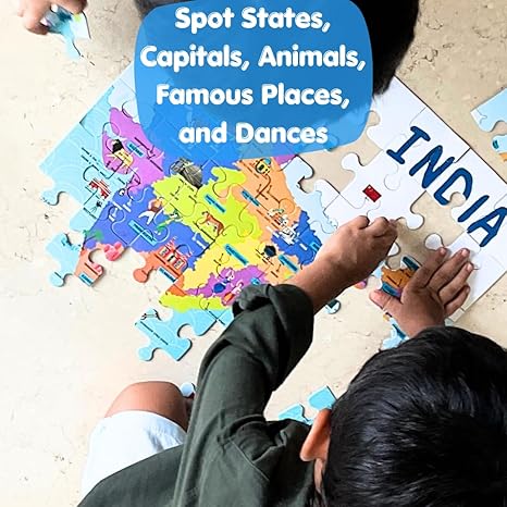 CocoMoco India Map Jigsaw Puzzle for Kids Toddlers 56 Pieces Puzzle with States Dances Monuments