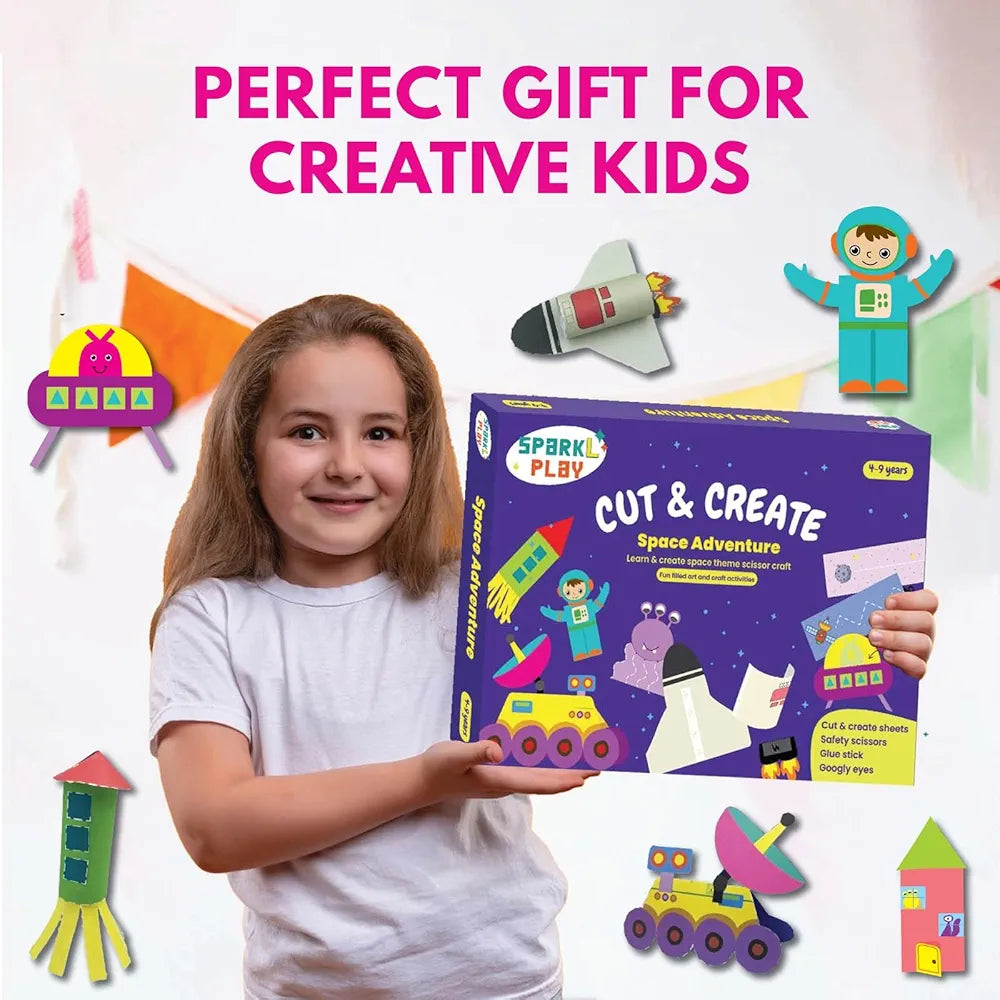 SparkLPlay Art and Craft Kit. Toys for Kids. Snip Snip Activity. Birthday Gift for Girls & Boys Ages 4 to 9. DIY Kit,Craft Supplies,Develop Scissor Skills,, Multicolor