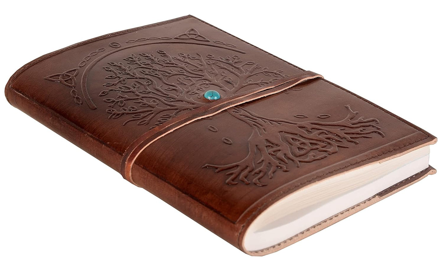 CraftShades – Refillable Leather Diary – Feather with Birds, Leaf of Tree Embossed with Quote 125 GSM Plain 200 Papers Notepad for Men and Women – Size 6 x 8.5 Inch (Tree Embossed)