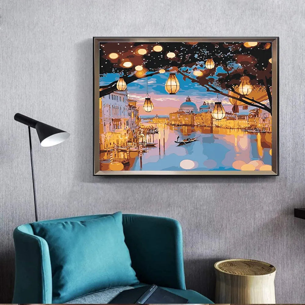 HASTHIP DIY Oil Painting, 40 * 50CM Paint by Numbers Kits, Painting Kit for Adults and Kids, Unframed Printed Canvas for Home Wall Decor Black