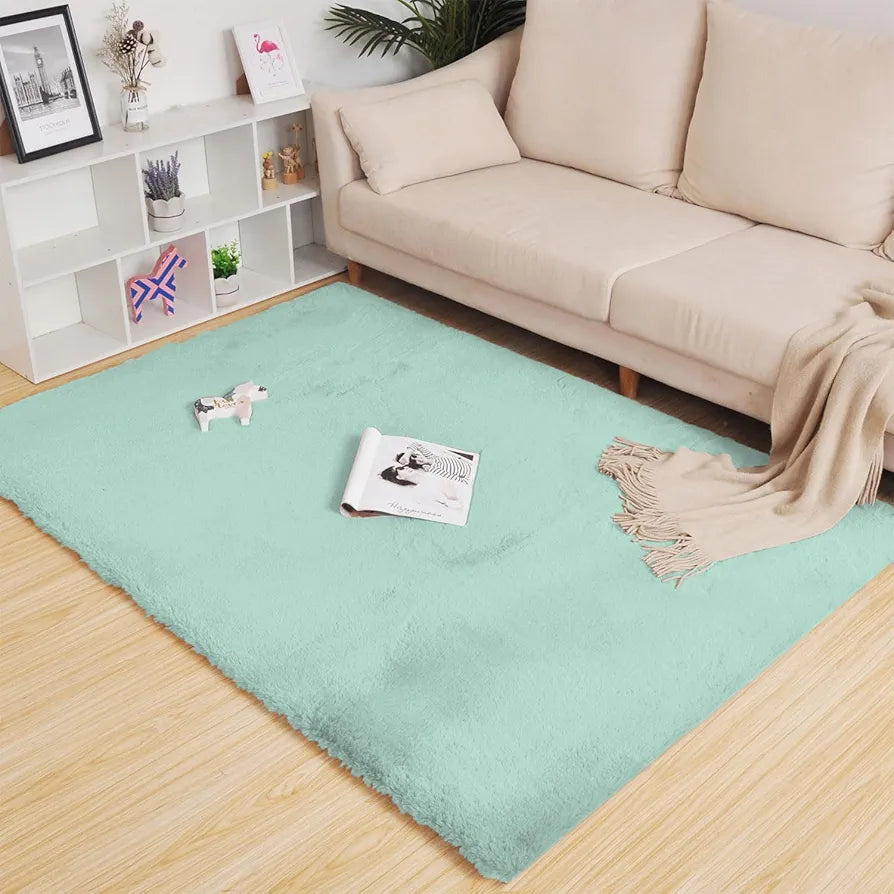 Luxe Home International Rectangular Carpet Super Soft Anti Skid Rabbit Fur Bathroom Mats Colour Lime