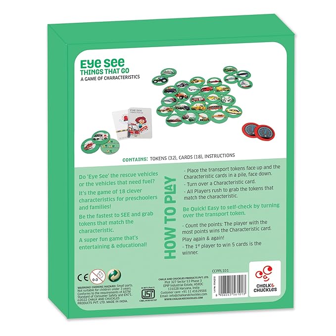 Chalk and Chuckles Educational Game- Eye See Things That Go | Gifts for Kids Age 3-6 | Super Fun Learning Toys