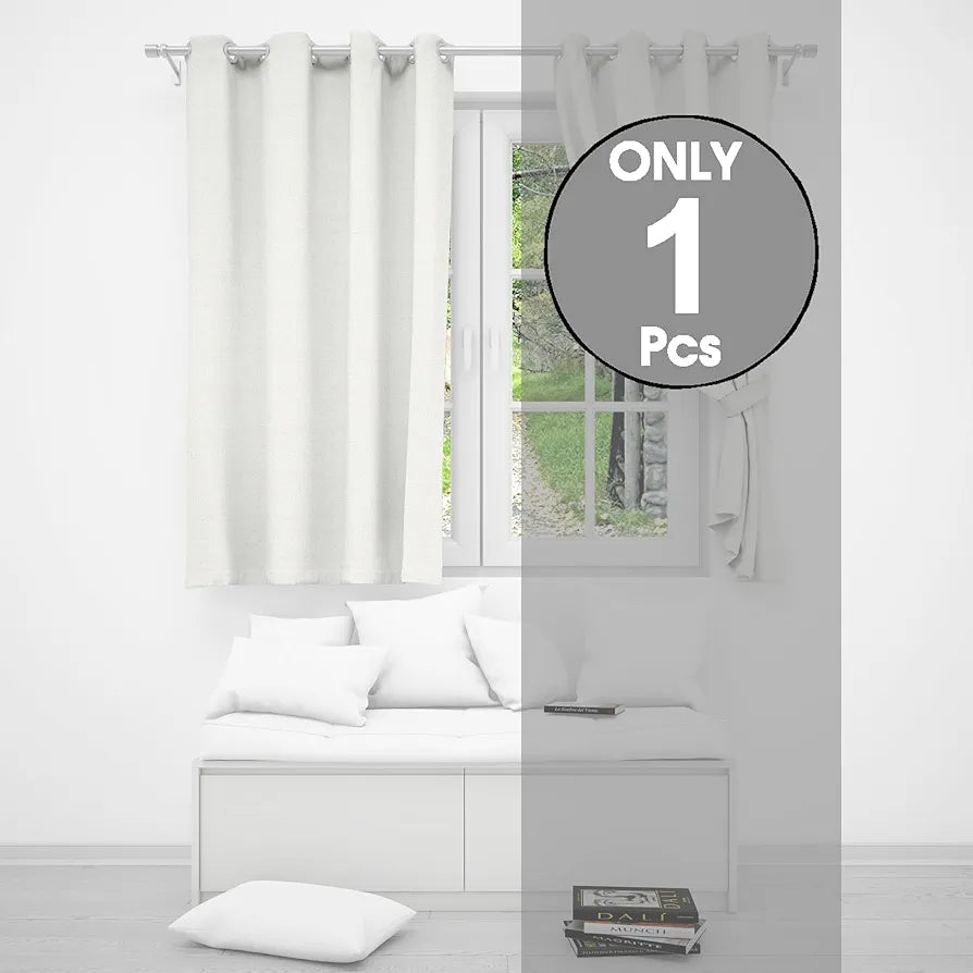 Divine Casa Textured Window Curtain 5 Feet Colour Bright White Polyester Panel with Subtle Weave & Metal Eyelets for Home Decor (Pack of 1)