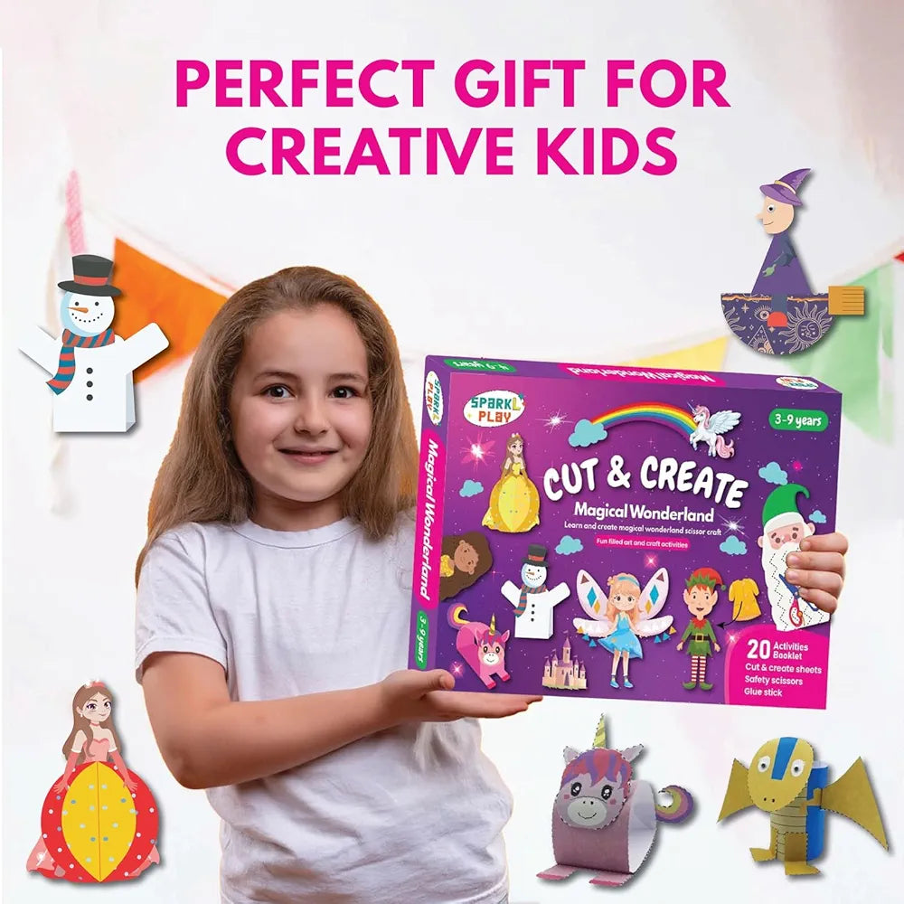 SparkLPlay Scissor Skills Activity Book for Kids Ages 3 to 9 | 20 Fun DIY Cutting Crafts | Art & Craft Kit | Creative Learning Toy | Snip Snip | Gift for Girls & Boys