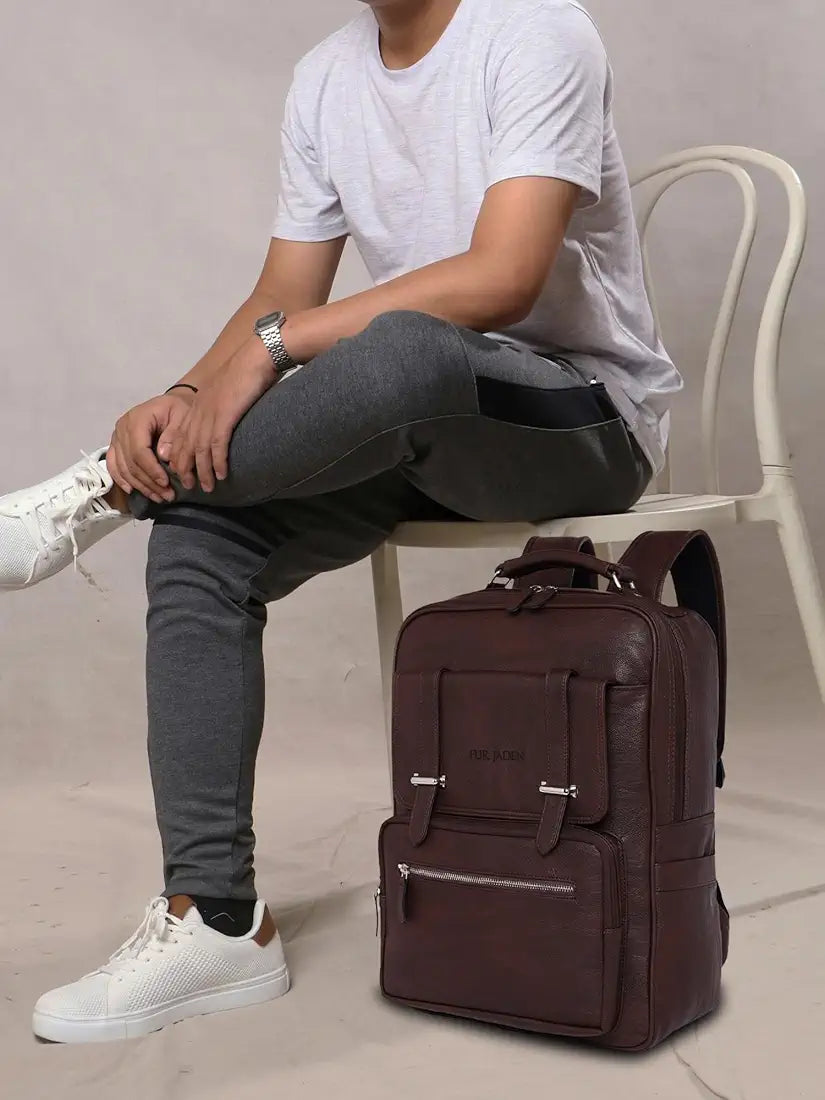FUR JADEN Vegan Leather Stylish 15.6 Inch Laptop Backpack Travel Weekender Bag For Men Women