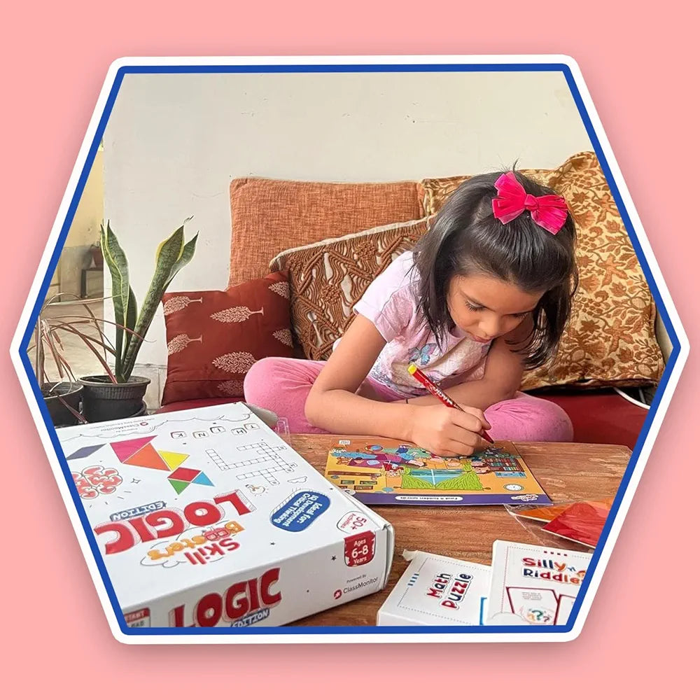 ClassMonitor Brain Development with Free App with 25 Riddles,9 Decoding Activities,Crossword Puzzles,100+ Letter Tiles | Home-Learning Kit for Kids Age Group 6-8 Years