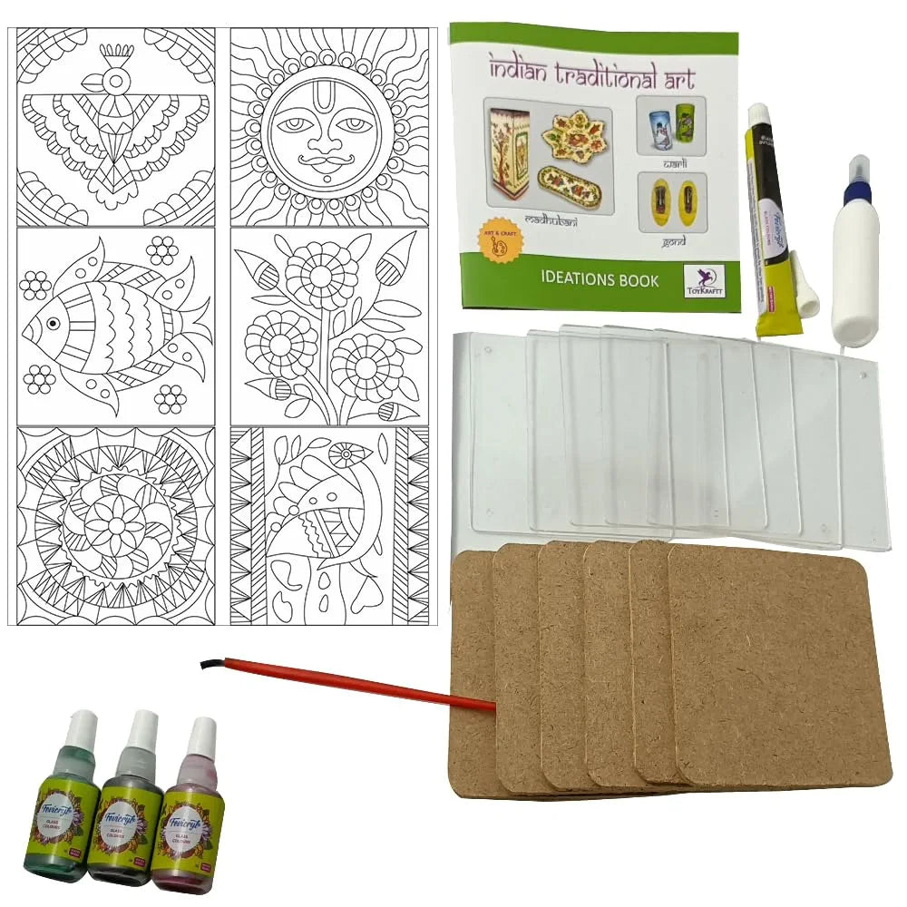 TOYKRAFTT Glass Painting Kit for Kids| Gifts for Girls Boys Age 8+| Madhubani Arts & Crafts Kit Glass Painting Madhubani Kit