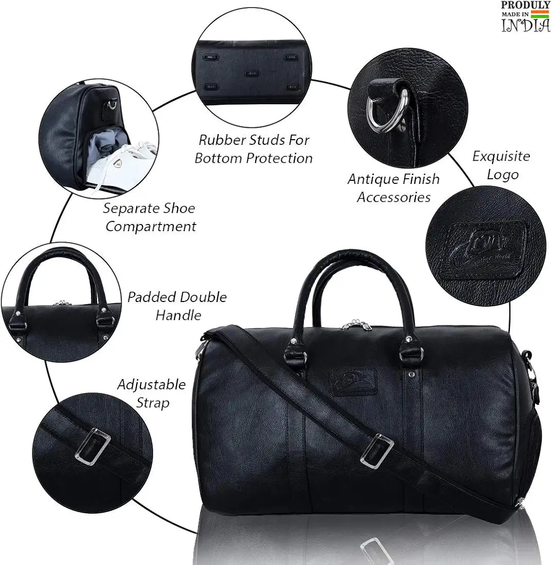 Leather World Duffle Bag for Travel with Shoe Compartment for Men and Women Made of Textured Leatherette with Detachable Shoulder Strap Cabin Bag