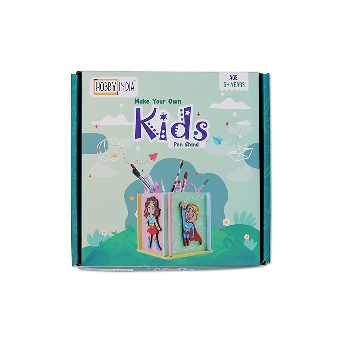 Hobby India Diy Kids Pen Stand Kit - Creative Wooden Craft Set | Kid's Pen Stand