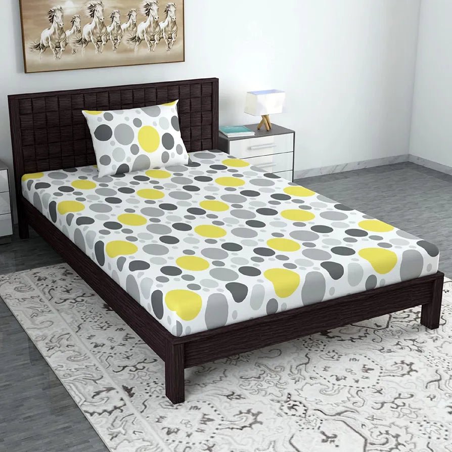 Divine Casa Bedsheet for Single Size Bed 144 TC Cotton Bedsheet for Single Size Bed with 1 Pillow Cover Geometric Colour Grey Lagoon