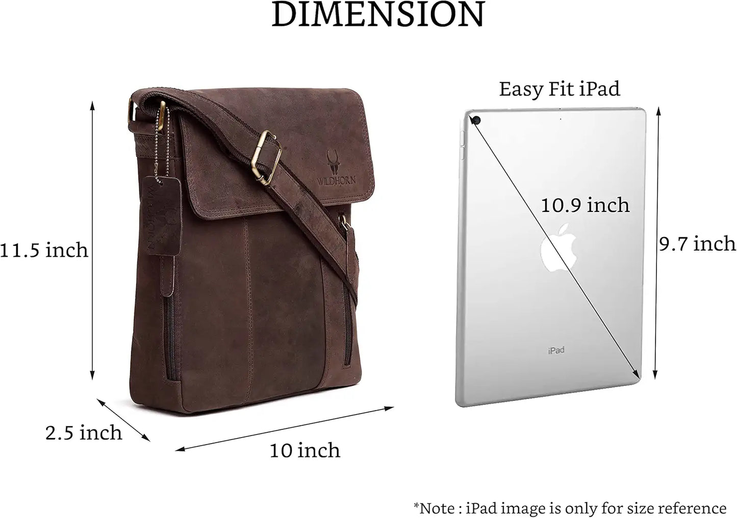 WildHorn Leather 11 inch Sling Messenger Bag for Men I Multipurpose Crossbody Bag I Travel Bag with Adjustable Strap