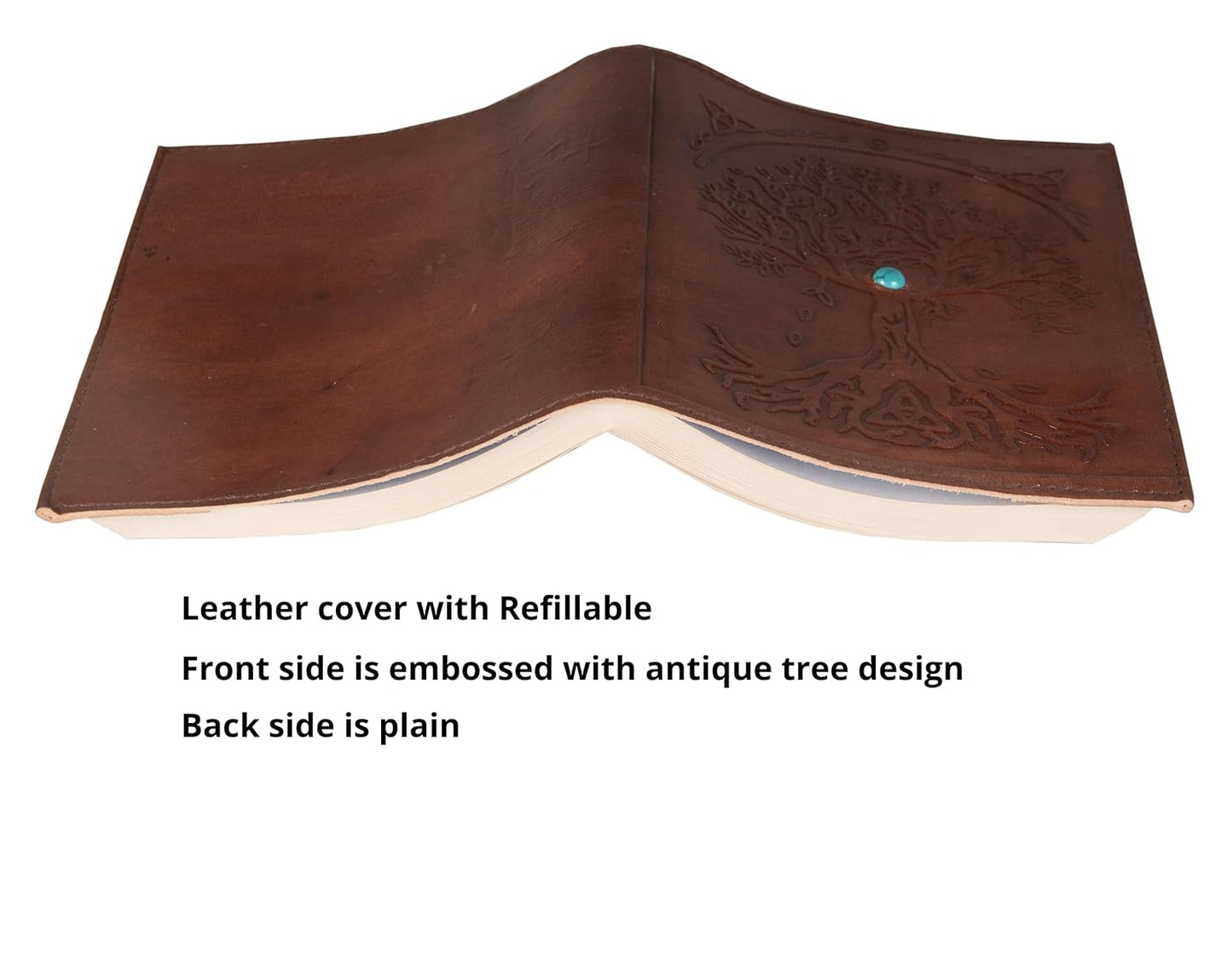 CraftShades – Refillable Leather Diary – Feather with Birds, Leaf of Tree Embossed with Quote 125 GSM Plain 200 Papers Notepad for Men and Women – Size 6 x 8.5 Inch (Tree Embossed)