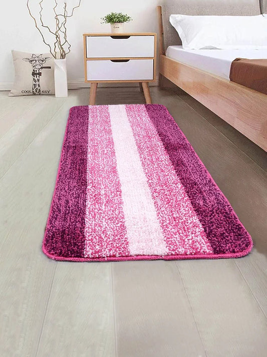 Saral Home Microfiber Striped Rectangle Anti-Skid Runner Colour Pink