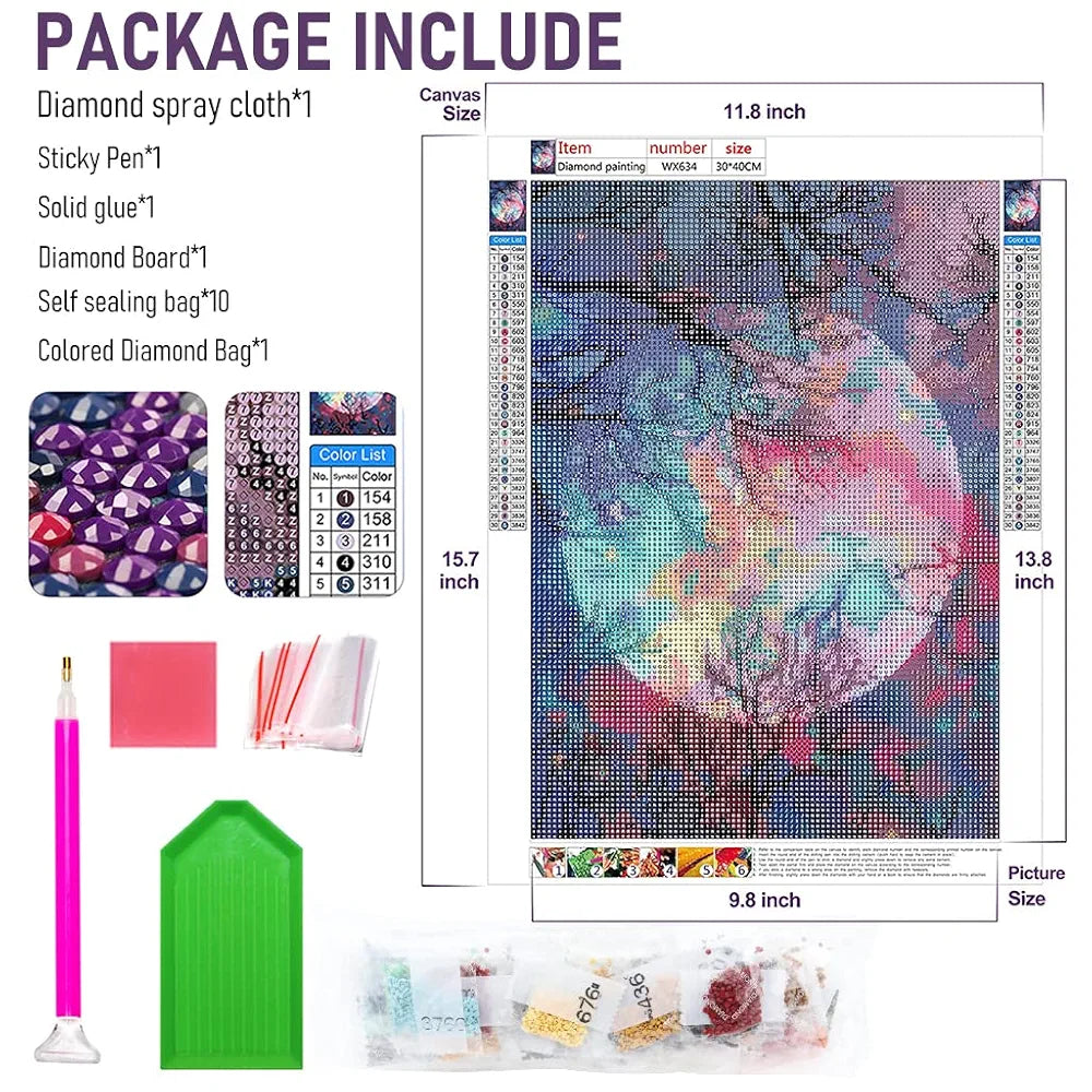 HASTHIP® Diamond Painting Kit,30 * 40cm Bright Moon Diamond Painting Kits,5D Kit for Adults & Kids Art Wall Hangings Super Moon Night Scene for Home Wall Decor