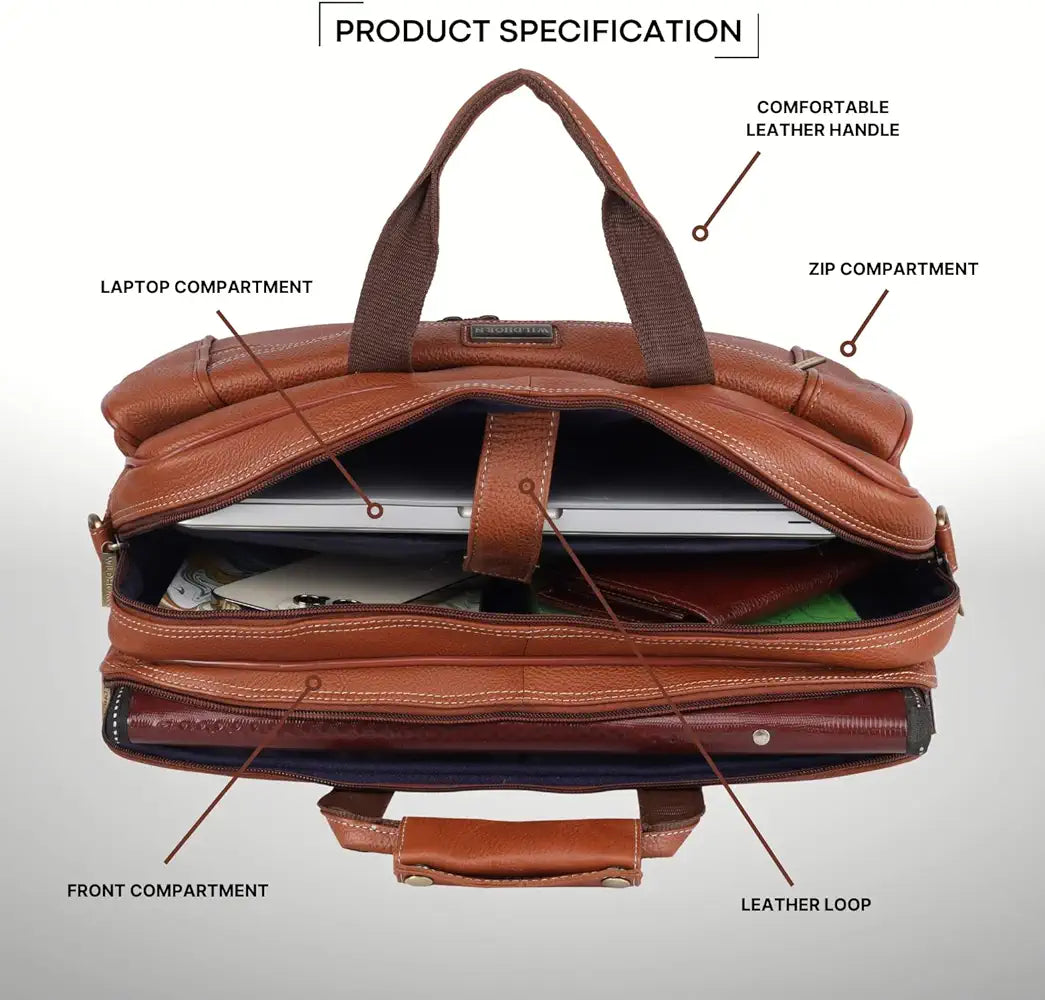 WildHorn Leather Briefcase for Men I Computer Bag Laptop Bag I Business Travel Messenger Bag For Men l Large 16 Inch,For Daily Use