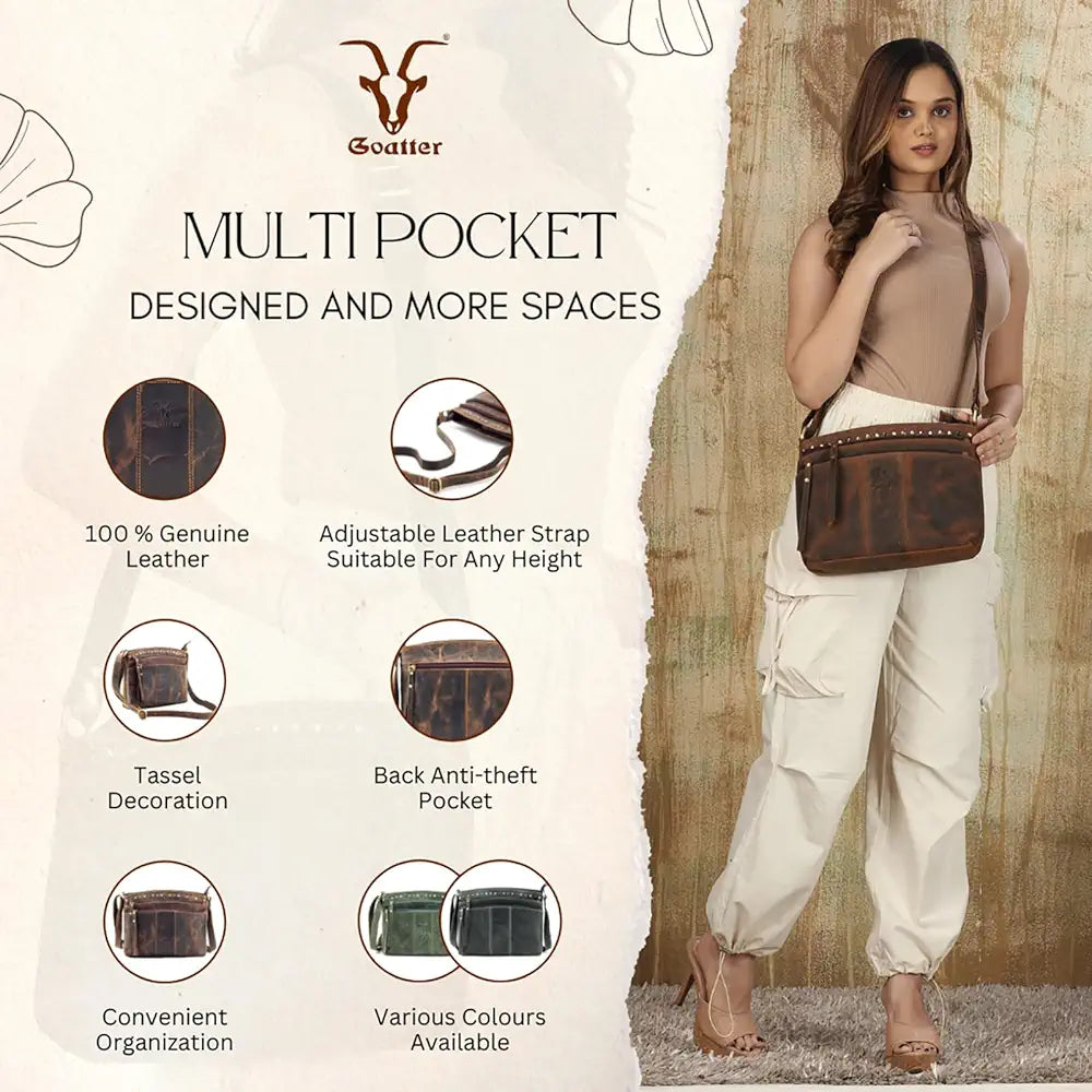 Goatter Hunter Leather 11.5" Crossbody Bag for Women,