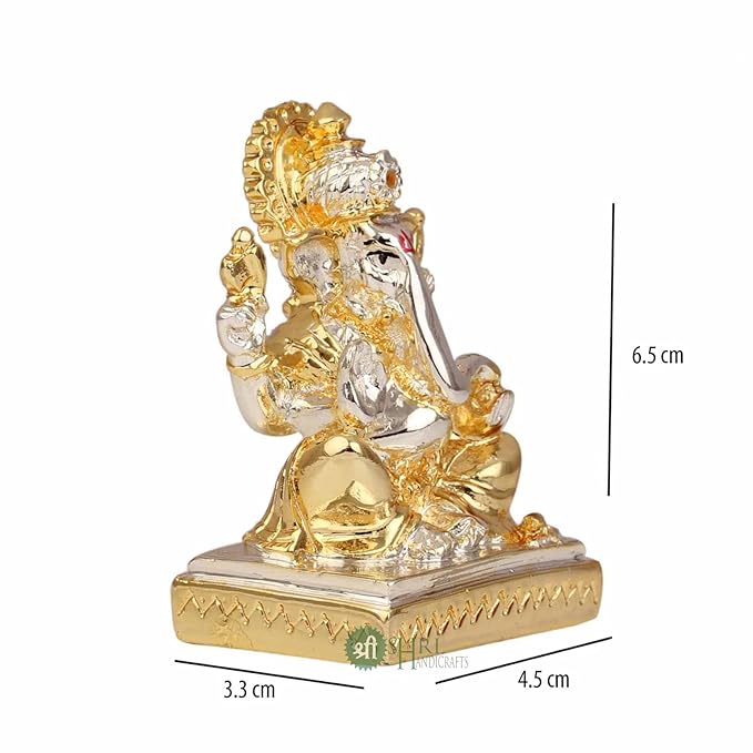 Indicast Gold & Silver Plated Ganesha Idol Murti for Car Dashboard Home Decor and Gifts Items
