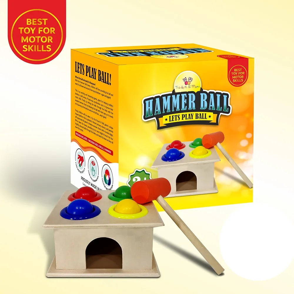 Trinkets & Moreยฎ - Wooden Hammer Ball Knock Pounding Bench with Box Case Fine Motor and Dexterity Skills Early Educational Toy Set for Kids 3+ Years