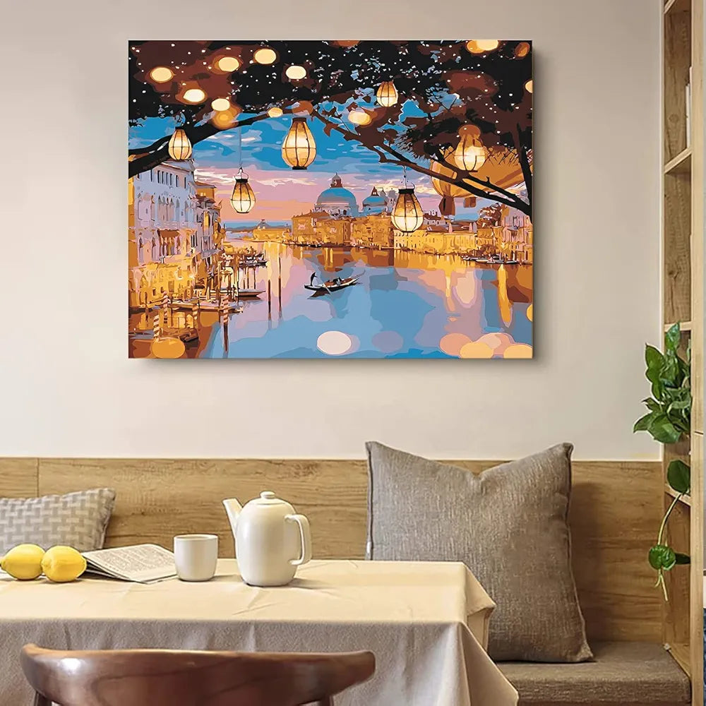 HASTHIP DIY Oil Painting, 40 * 50CM Paint by Numbers Kits, Painting Kit for Adults and Kids, Unframed Printed Canvas for Home Wall Decor Black