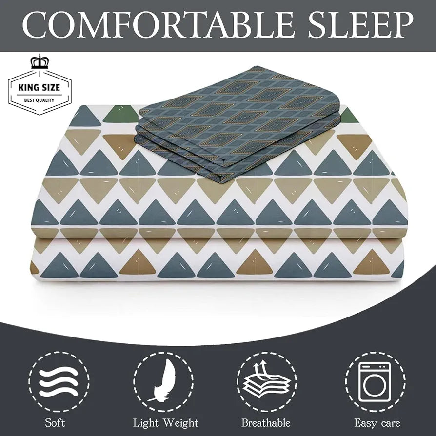 Fresh From Loom 240 TC Microfiber Cotton King Size Bedsheet for Double Bed with 2 Pillow Cover Blue Beige