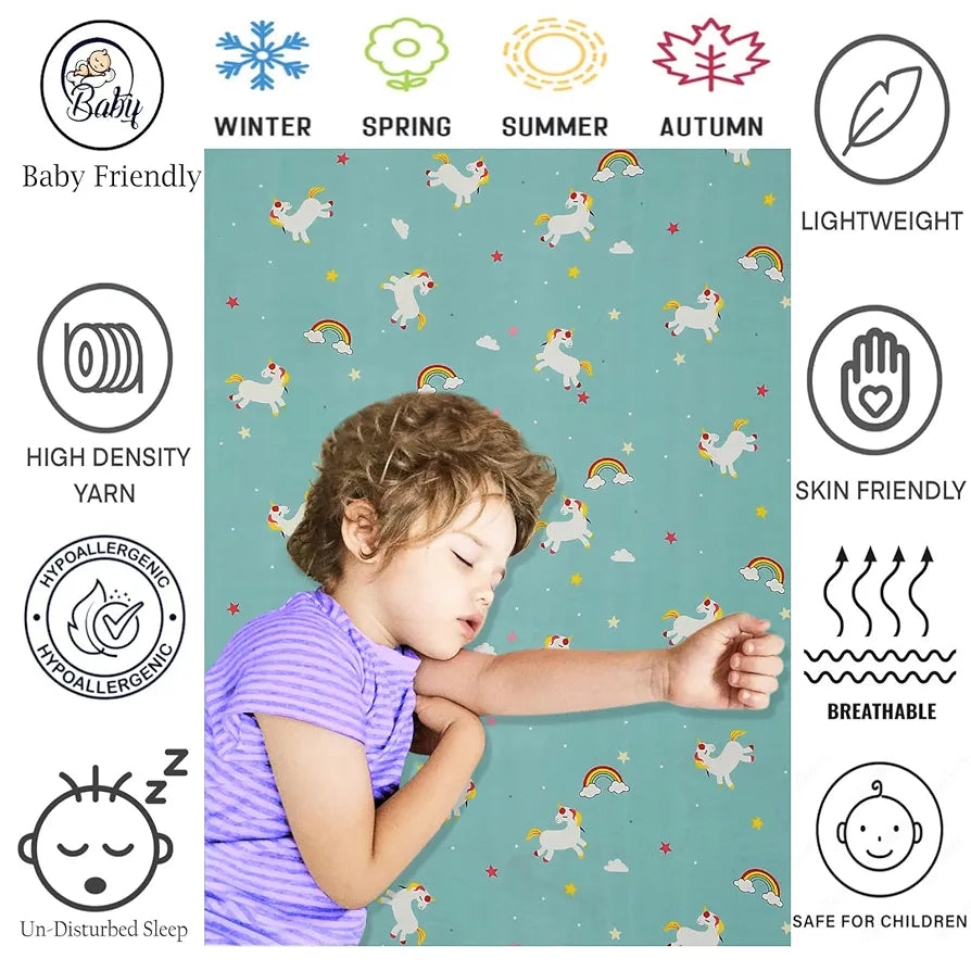 Fresh From Loom Cartoon Wrinkle Free Microfiber Bedsheet for Kids Multicolor 144 TC Teal