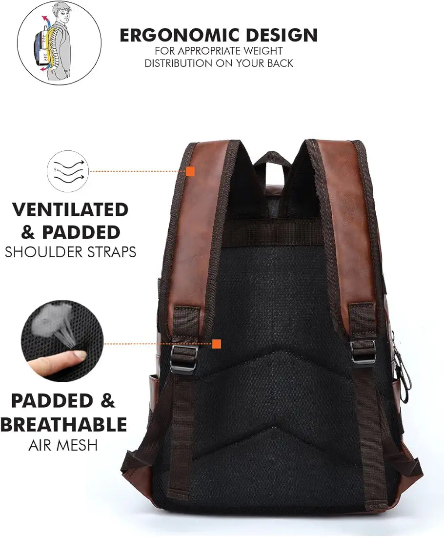 Fur Jaden Brown Backpack Bag for Men of Artificial Leather with Laptop Pocket