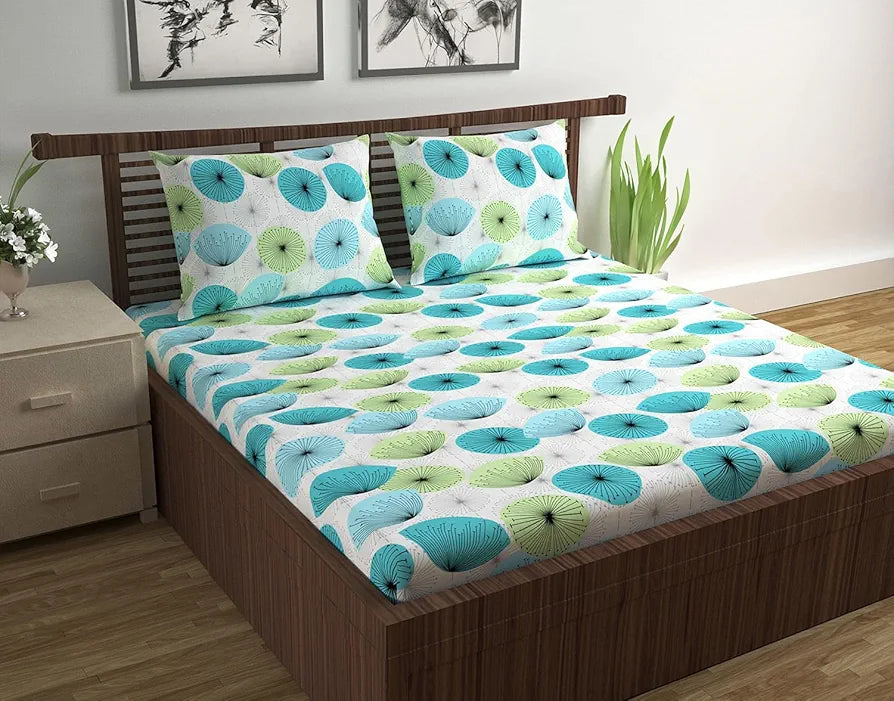 Divine Casa 144 TC Super Soft 100% Cotton Bedsheet for Double Bed 144 Thread Count Floral Colour Aqua