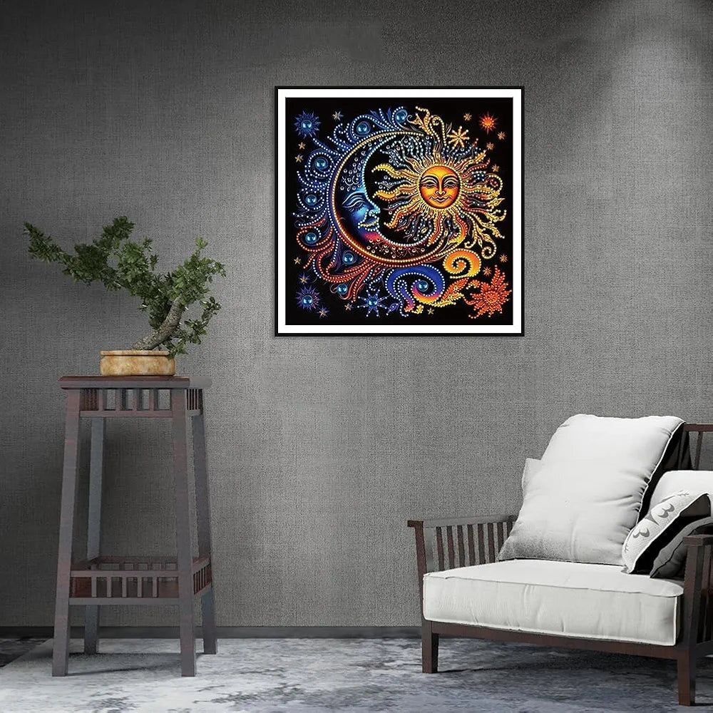 TREXEE Diamond Painting Kits for Adults, 5D Special Shape Diamond Art Kits for Beginners, Crystal Rhinestones Diamond Painting for Home Wall Decoration Gift Sun and Moon