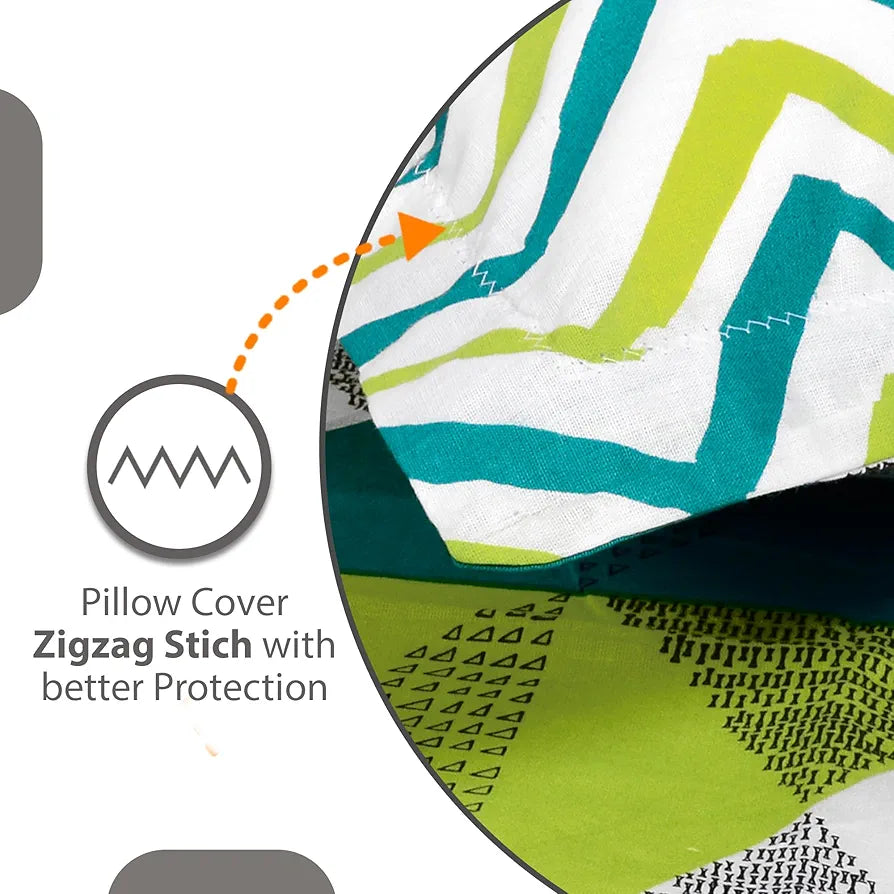 Divine Casa 144 TC Cotton Bedsheet for Double Bed with 2 Pillow Cover Colour Aqua Lime