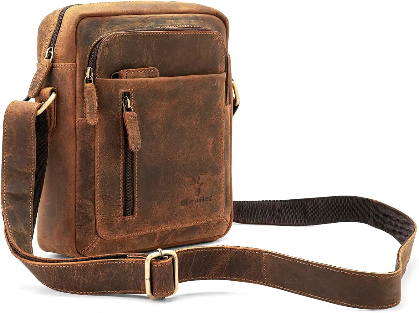 Goatter Genuine Leather Multi Pocket 9" Inch Messenger Sling Bag For Unisex