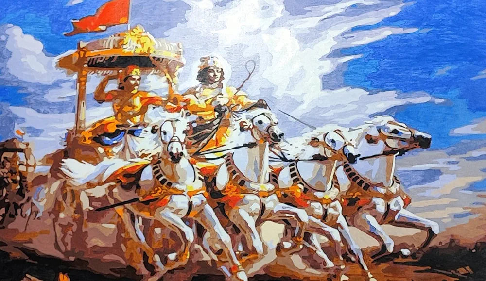 TULIP N TURTLE Krishna Chariot DIY Acrylic Painting by Numbers Kit on Canvas, COLOR 51