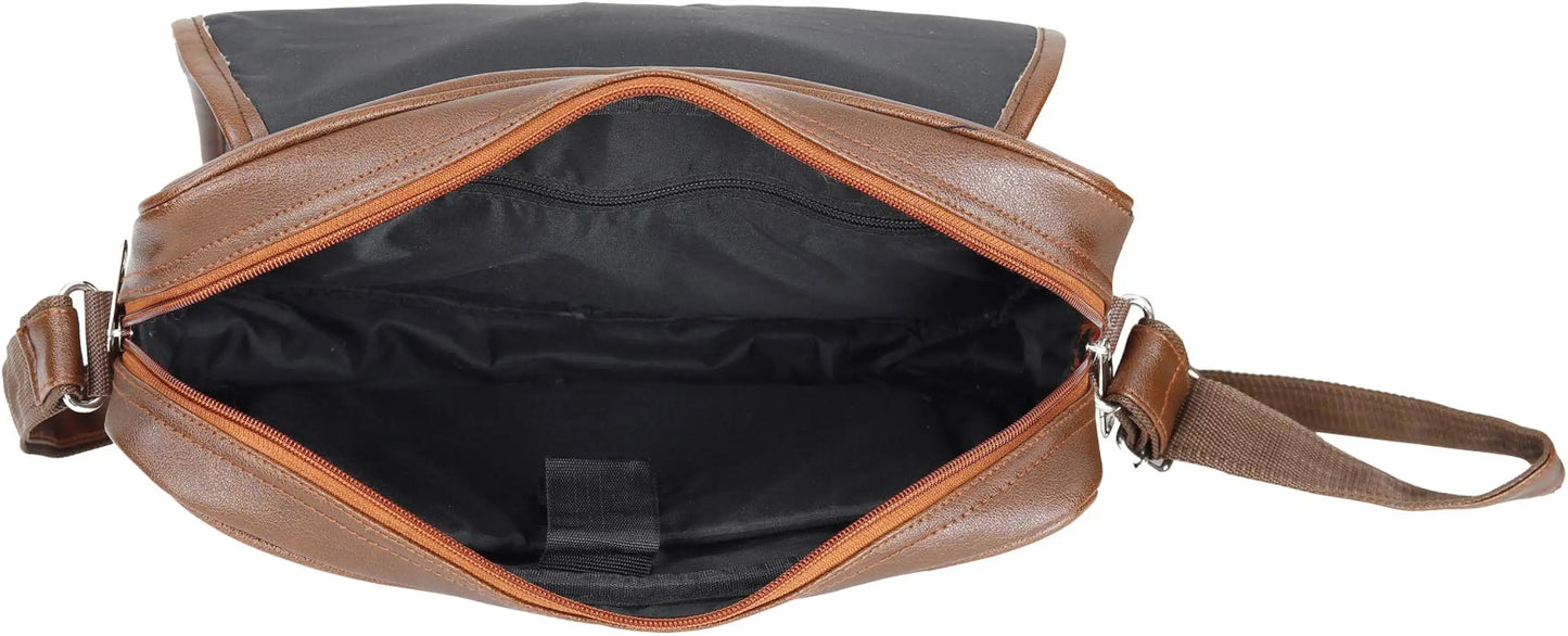 Leather World Tan 14.5 inch Pu Leather Unisex Laptop Bag for Men Office Bag for Men Messenger Bag