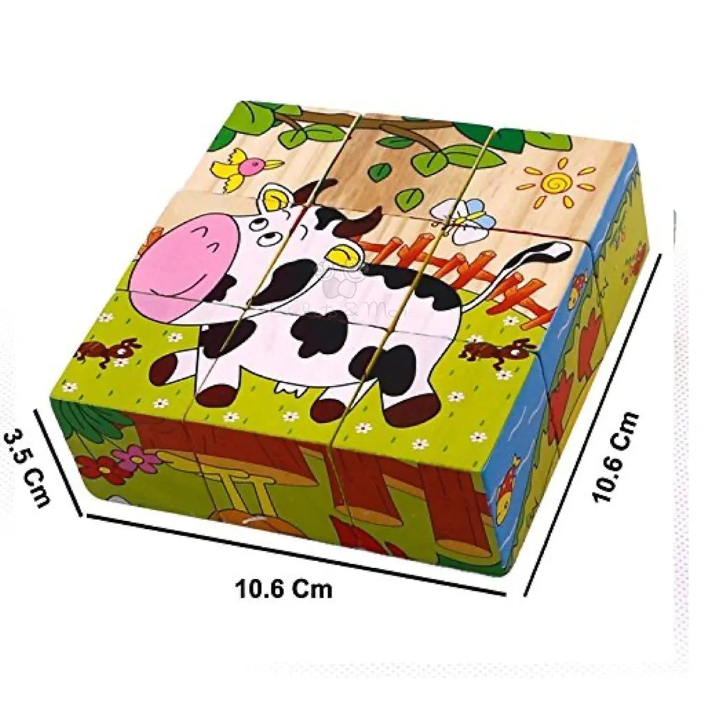 Trinkets & More - 3D Jigsaw Puzzle Wooden Cube Block 6 Face 9 Pieces with Storage Tray Kids 3+ Years
