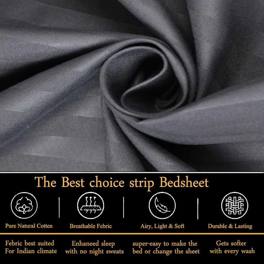 Fresh From Loom Soft Skin Safe Breathable King Size Flat Bedsheets Double Bedsheet Set With 2 Pillow Covers 144 Tc Grey